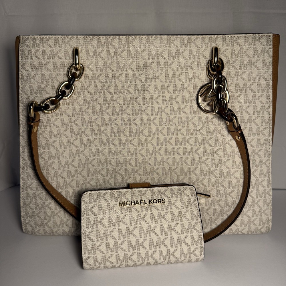 Michael Kors Sofia Lg Signature Tote Handbag with Matching Signature Med Wallet