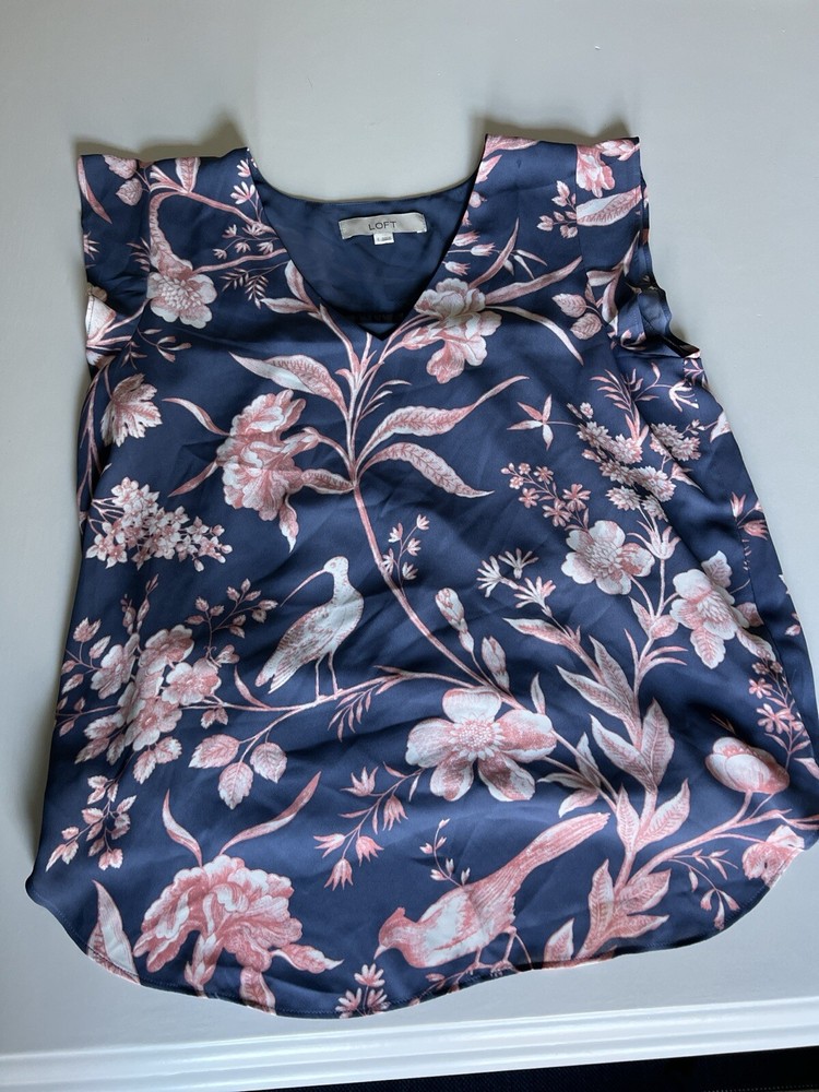 LOFT Navy & Pink Floral Sleeveless Top Size S NWOT