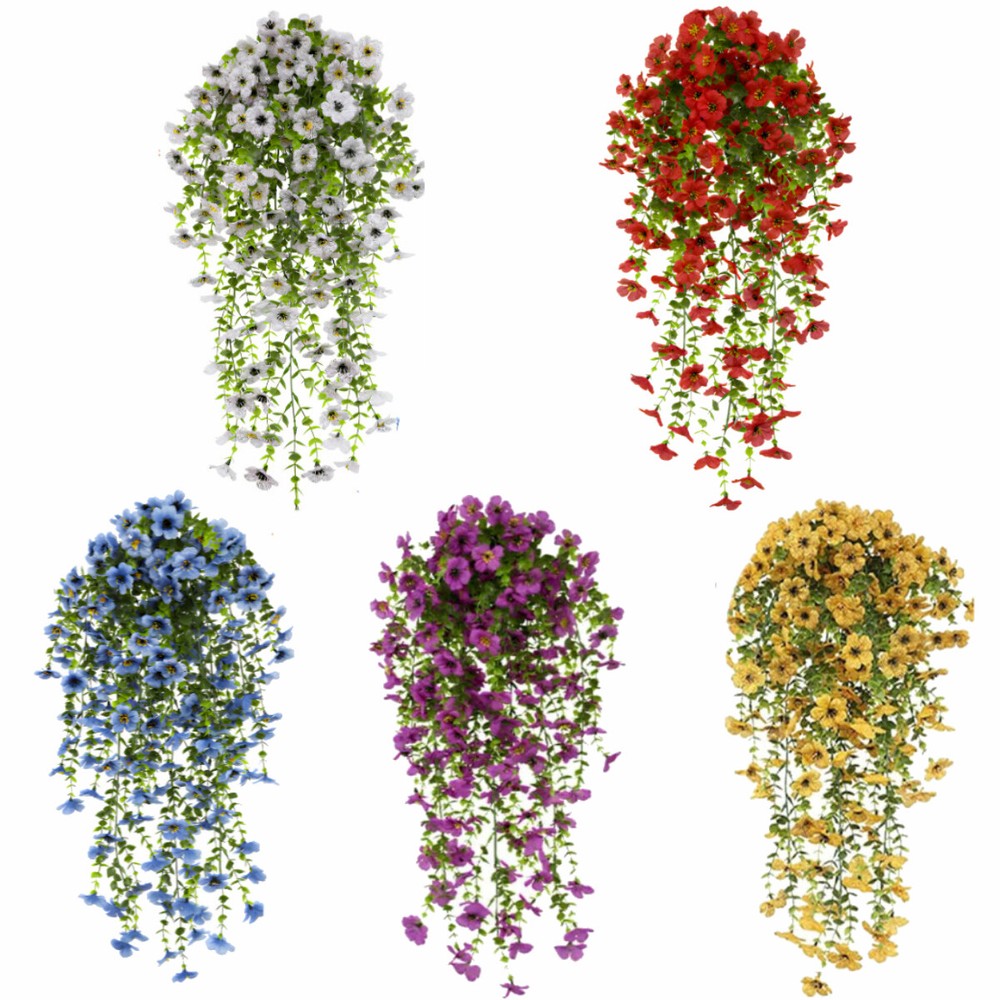 4Pcs Artificial Flowers, Plastic Hanging Plants for Outdoor Porch Hanging Decor