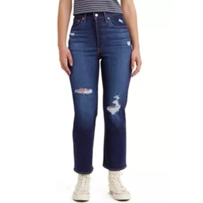 Levis Ribcage Straight Ankle Distressed Dark Wash Jeans 28x27 NWT Button Fly