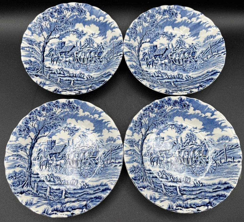 Set 4 Myott Staffordshire England Royal Mail Blue Berry Dessert Bowls