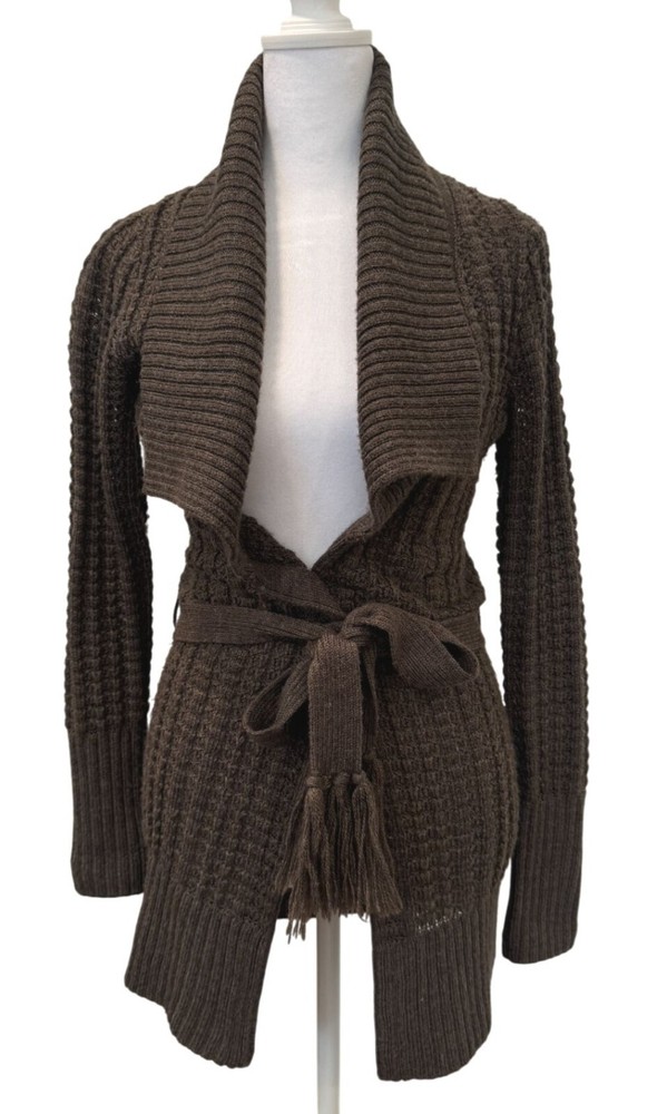 Brown Women's XS Banana Republic Belted Fine Cable Knit Cardigan