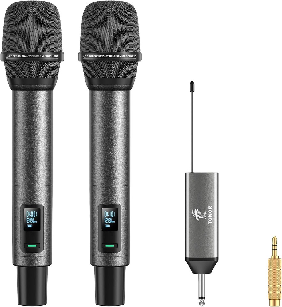 TONOR UHF Rechargeable Wireless Karaoke Microphone Set 2-Pack Gray