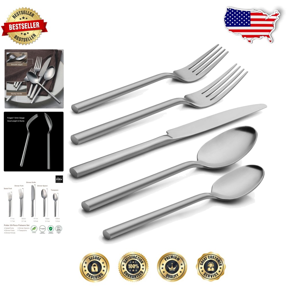 Multipurpose 20-Piece Silverware Set for Home and Camping - Modern Satin Design
