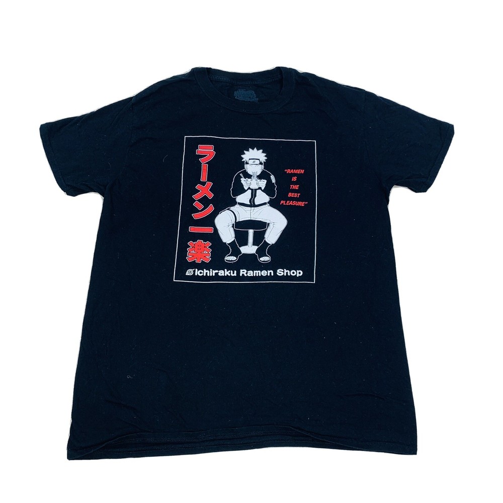 Naruto Shippuden Anime Ramen T-Shirt for Men in Black Size Large