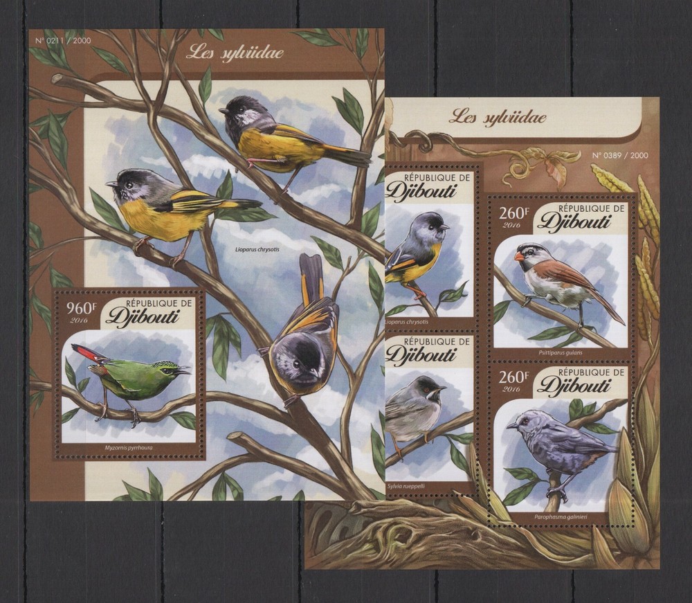DJ117 2016 DJIBOUTI FAUNA BIRDS LES SYLVIIDAE KB+BL MNH