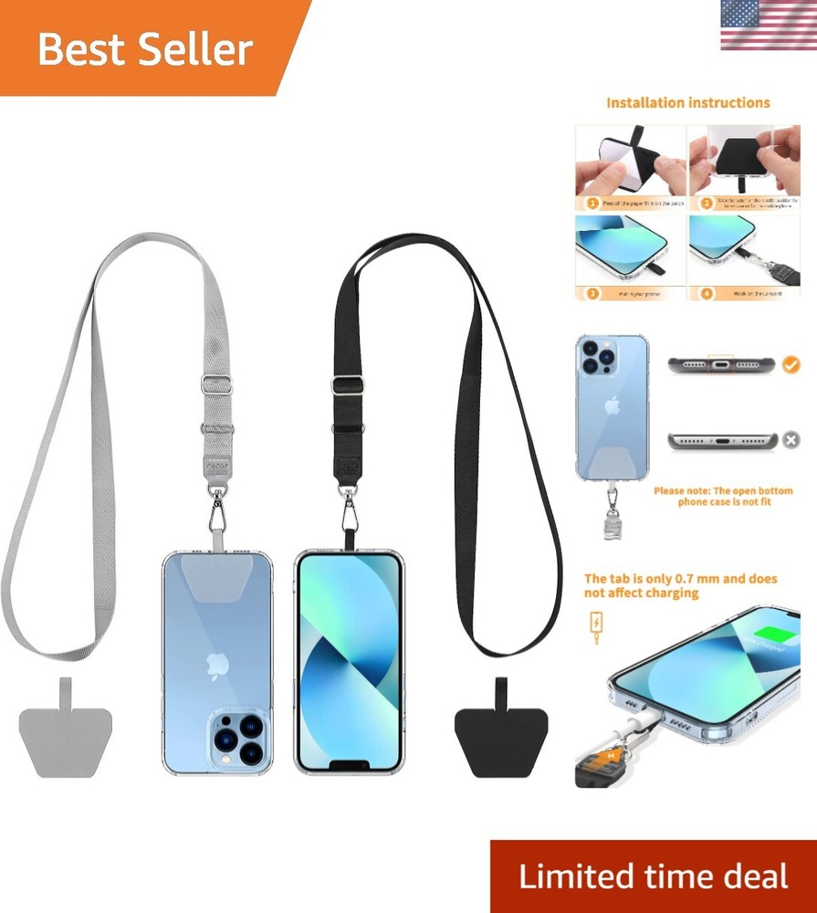 2 Pack Adjustable Phone Lanyard: Hands-Free Neck Strap with Universal Patches