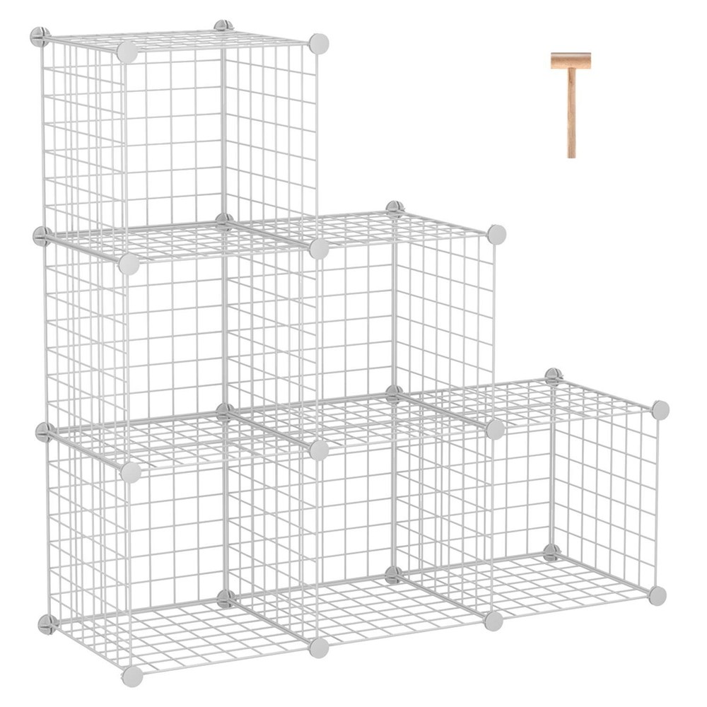 6-Cube Metal Grid Wire Storage Organizer with Modular Shelving Units