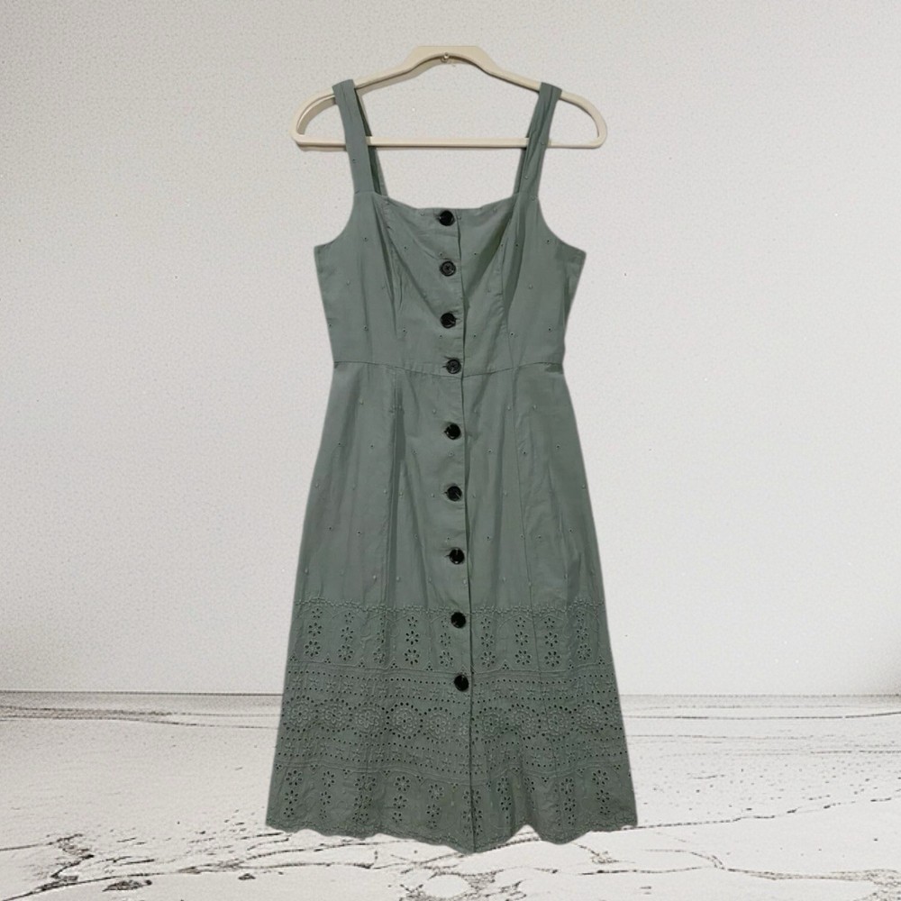 Gap Button Front Eyelet Midi Dress Women’s Size 0 Sage Green Casual Party $79