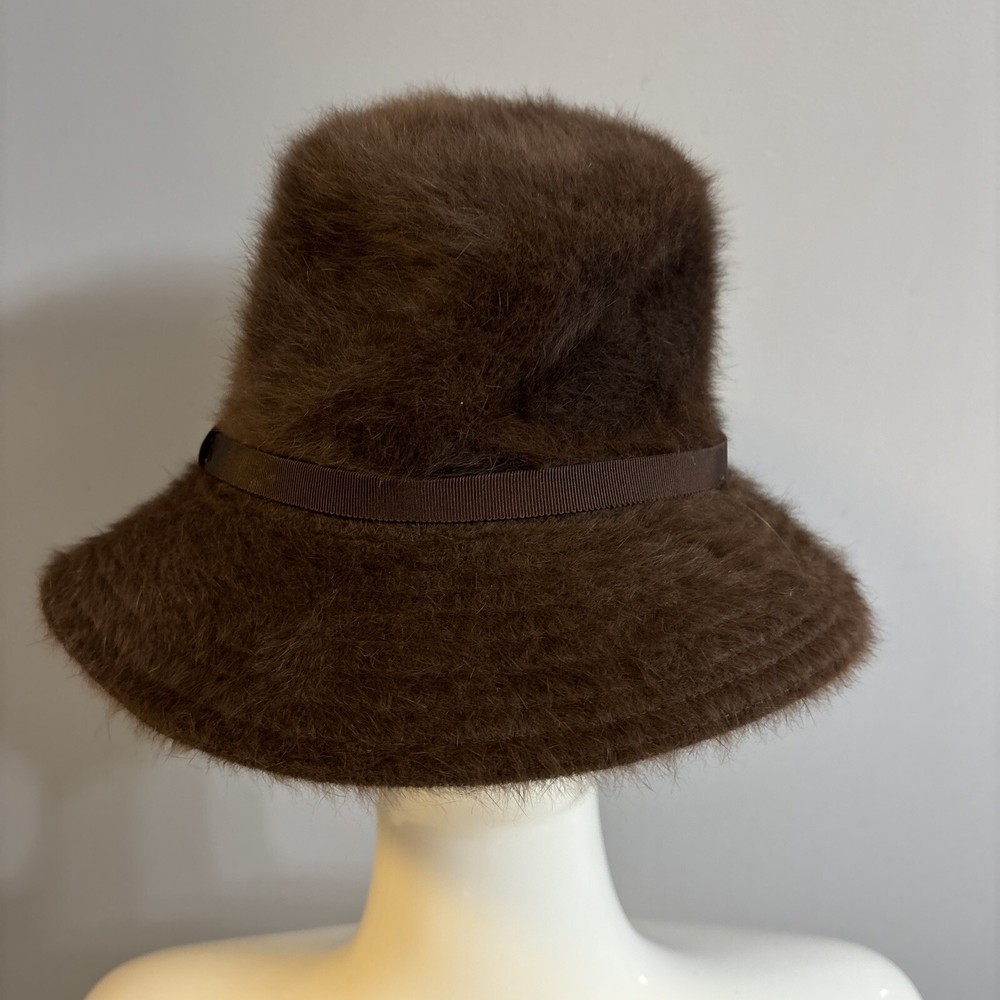 Vintage Jordan Marsh Kangol-Like Bucket Hat Brown Fuzzy Angora  Y2K