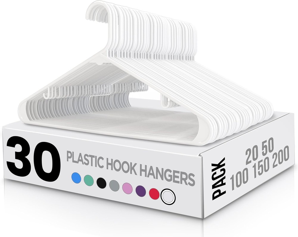 Utopia Home Plastic Hangers 30 Pack - Clothes Hanger with of 30, White