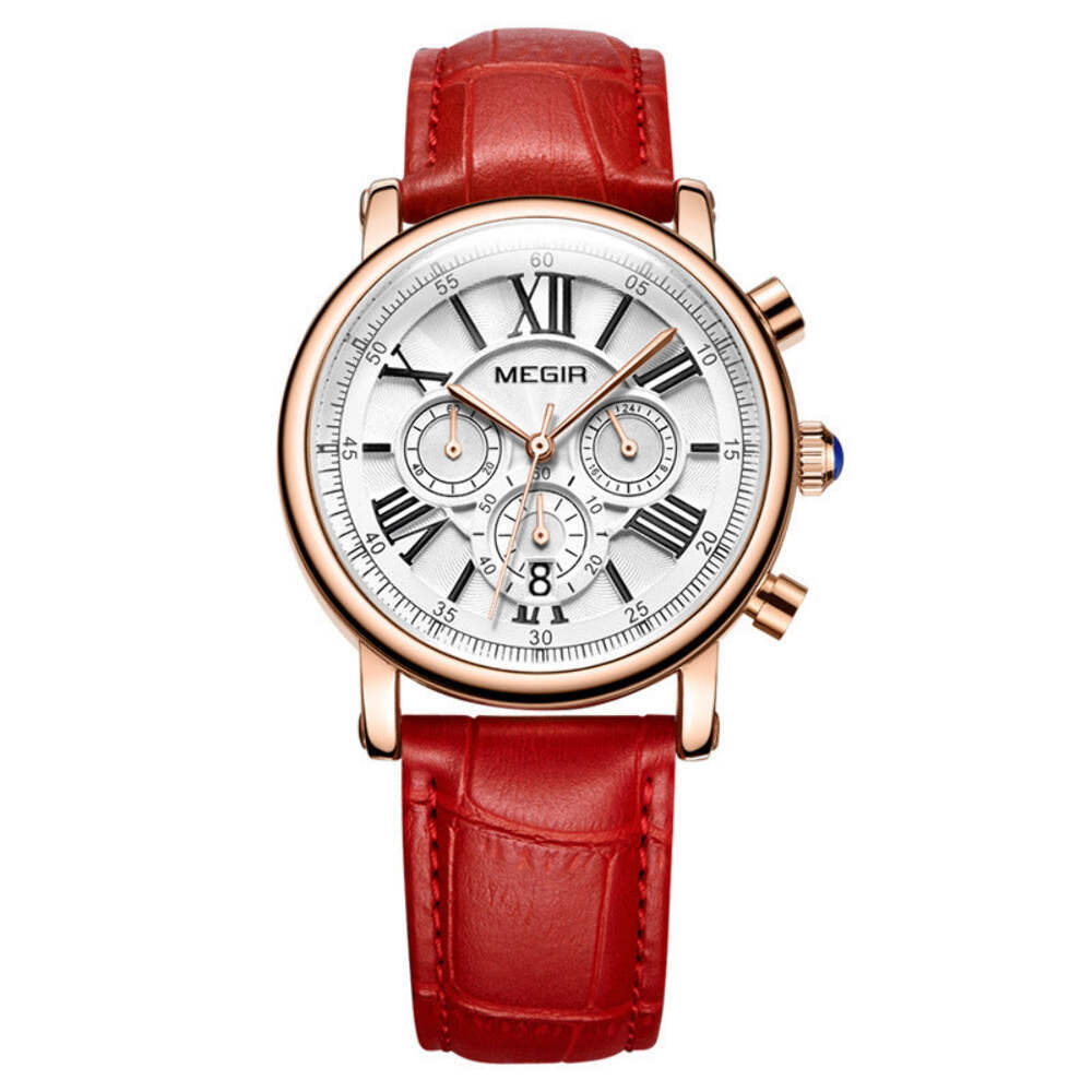 Chic Women's Multifunctional Chronograph Watch with Genuine Leather Strap