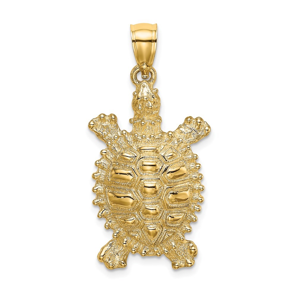 14k Yellow Gold Large Land Turtle Charm Pendant L-1.38 Inch, W-0.64 Inch