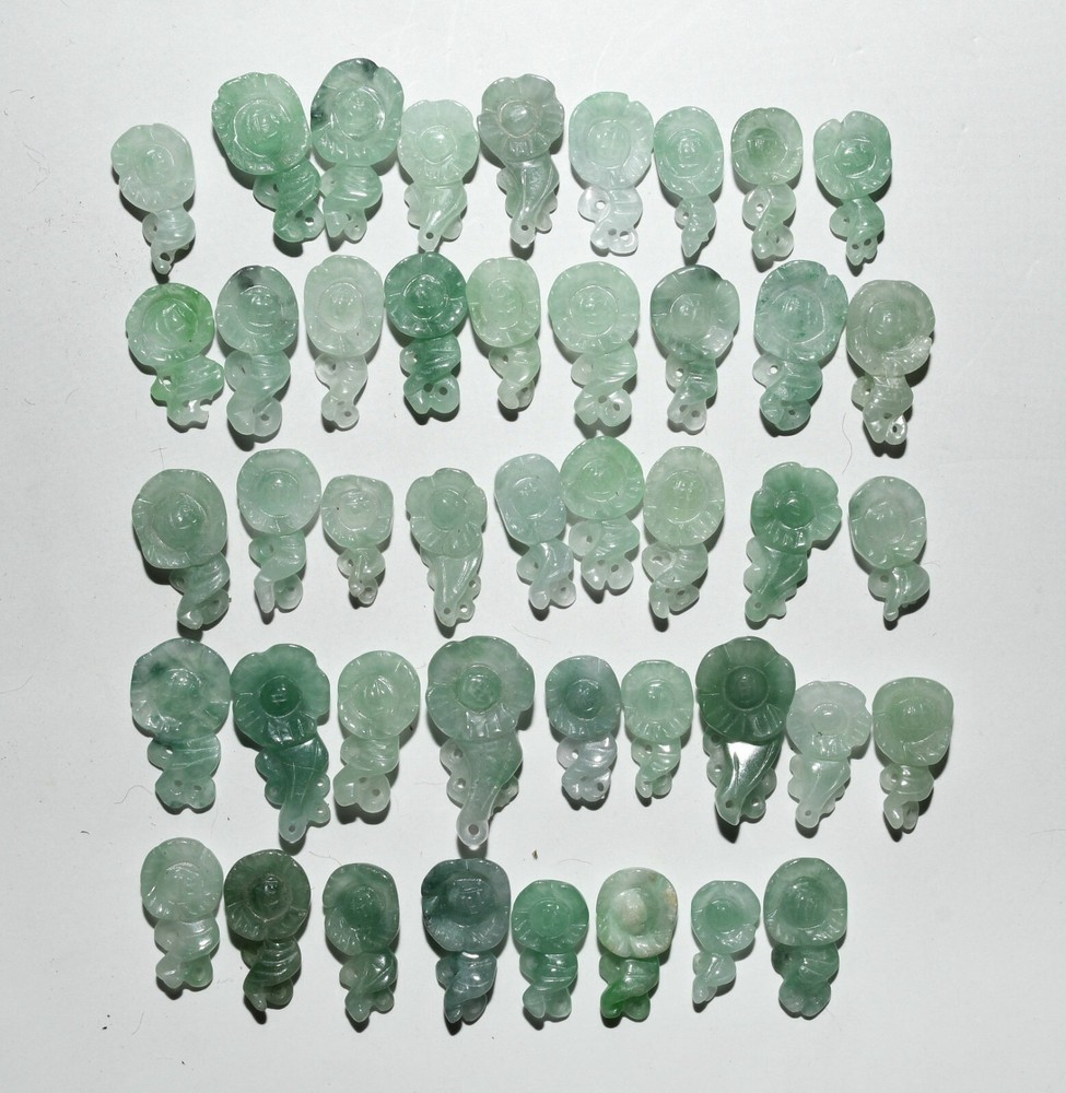 2.5CM Old China Dynasty Jadeite Emerald Fengshui Flower Amulet Pendant Set