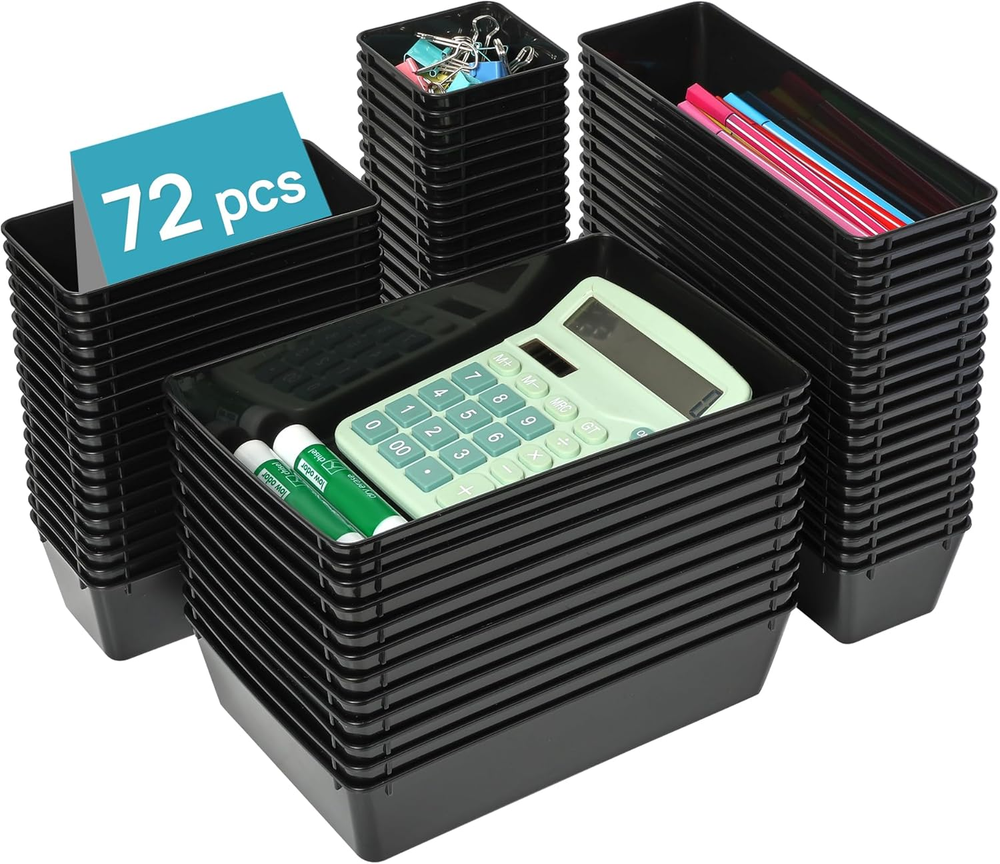 72 PCS Plastic Drawer Organizers Set, 4-Size Versatile Bathroom and Vanity Organ