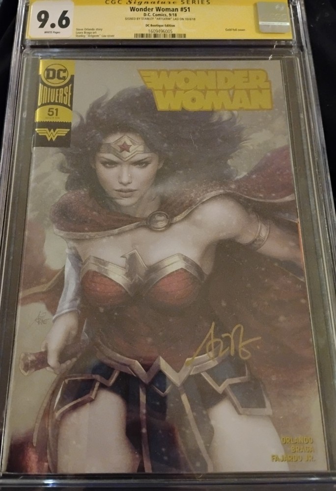 Wonder Woman #51 DC Boutique Stanley Artgerm Lau Gold Cover CGC Signed 9.6