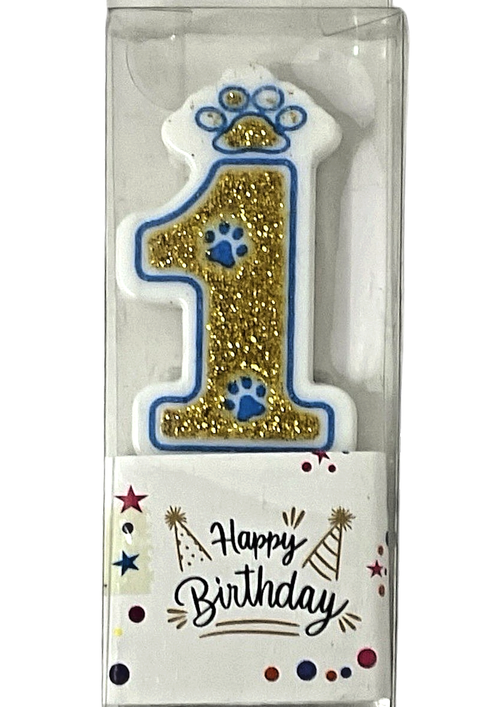 Blue Paw Number 1 Birthday Candle Cake Topper 1st Party Cartoon Theme Decoration