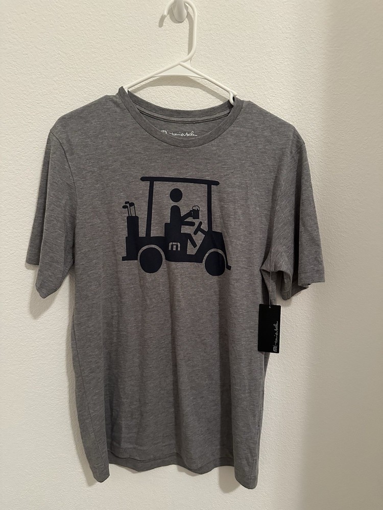 Travis Mathew Shirt Mens Small Short Sleeve Golf Cart Beer Graphic Crew Neck