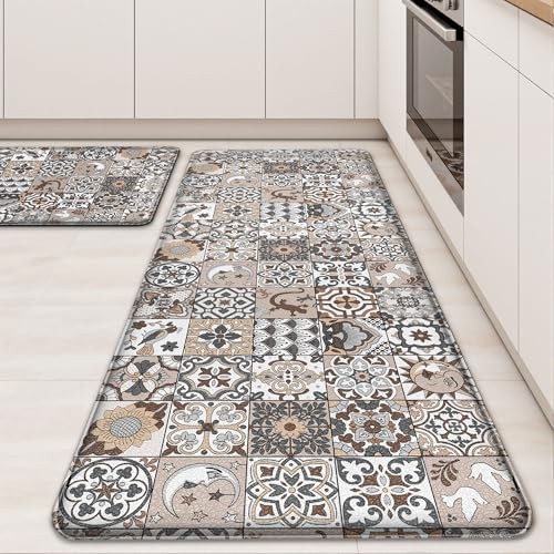 Boho Brown Non-Skid Ceramic Kitchen Mats 2-Pack for Floors