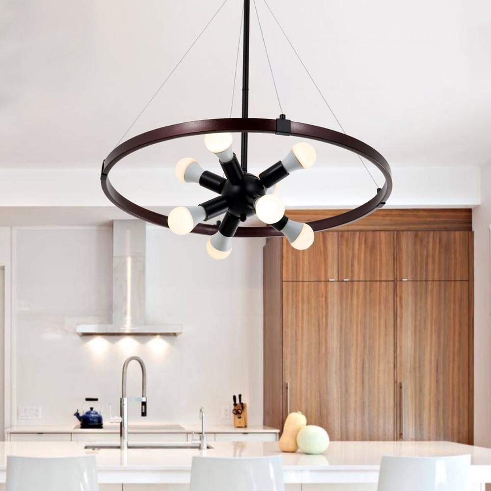 8-Light Rustic Wagon Wheel Chandelier Farmhouse Round Pendant Lamps Fixtures