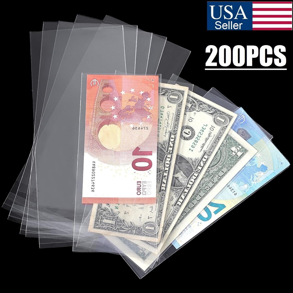 200Pcs Currency Sleeves Paper Money Bill Holder Banknote Storage Protector Case