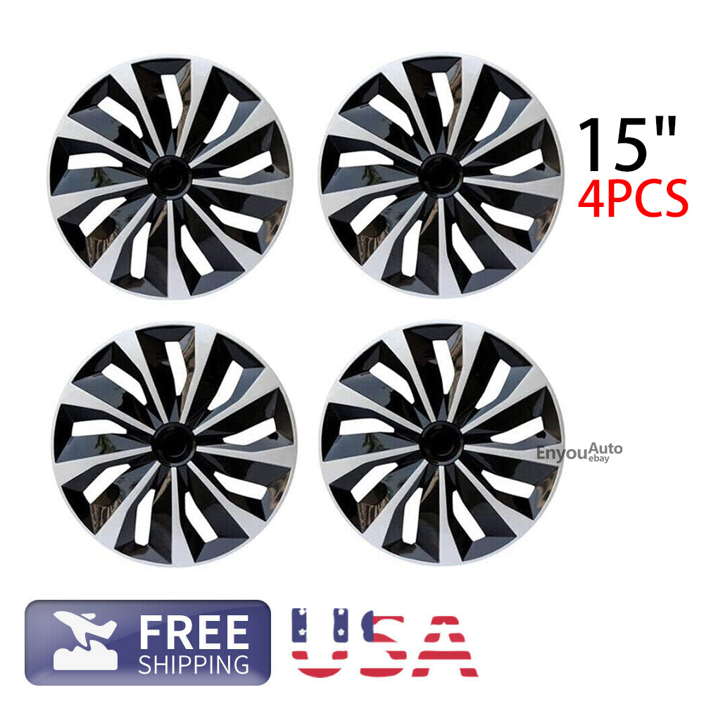 15 Inch Snap-On Wheel Covers for R15 Tires - Set of 4 Hub Caps for Steel Wheels