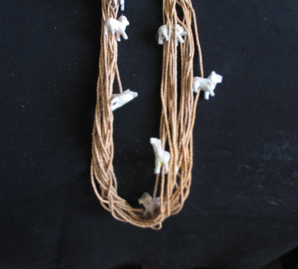 vintage multi strand wood bead carved animal necklace