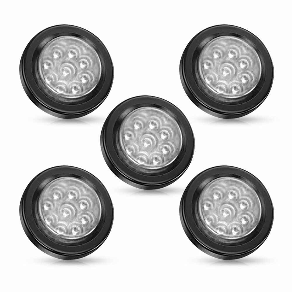5PCS 2 Inch White Round 9-LED Side Marker Tail Lights with Grommet for Trailers Trucks RVs