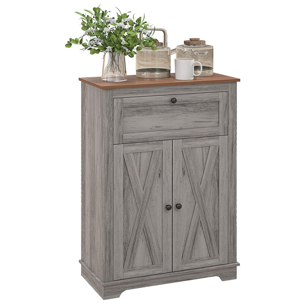 Farmhouse Style Barn Door Kitchen Sideboard Storage Cabinet with Drawers