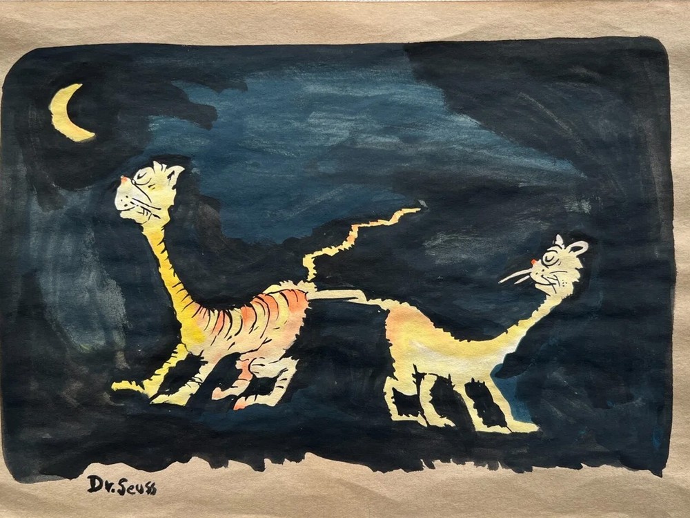 Dr. Seuss COA Art Drawing Painting Vintage Handmade Signed Original Paper