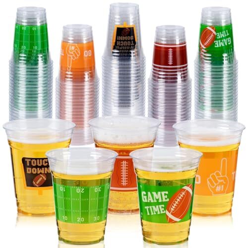 12OZ Football Party Disposable Clear Cups - Pack of 100