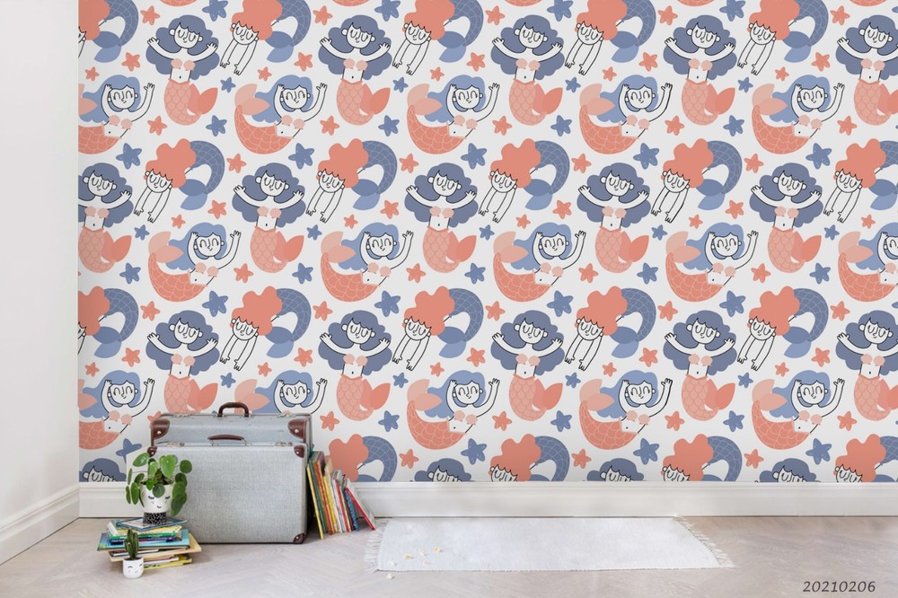 3D Mermaid Starfish Pattern Wall Murals Wallpaper Murals Wall Sticker