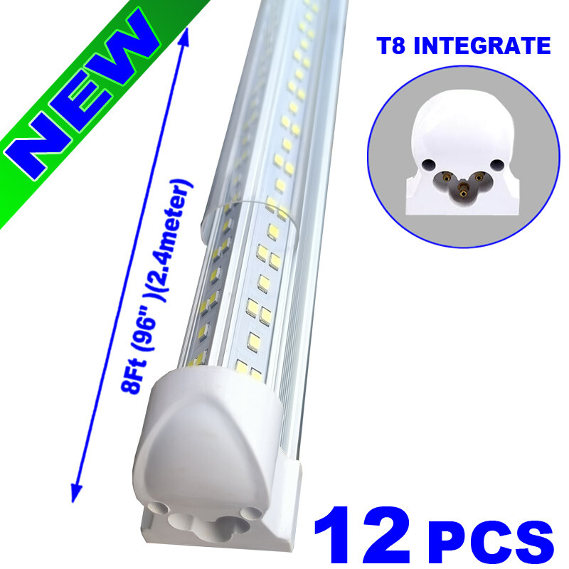 12/Pack 8ft LED Shop Light T8 144W Linkable Ceiling Tube Fixture Daylight 6500K