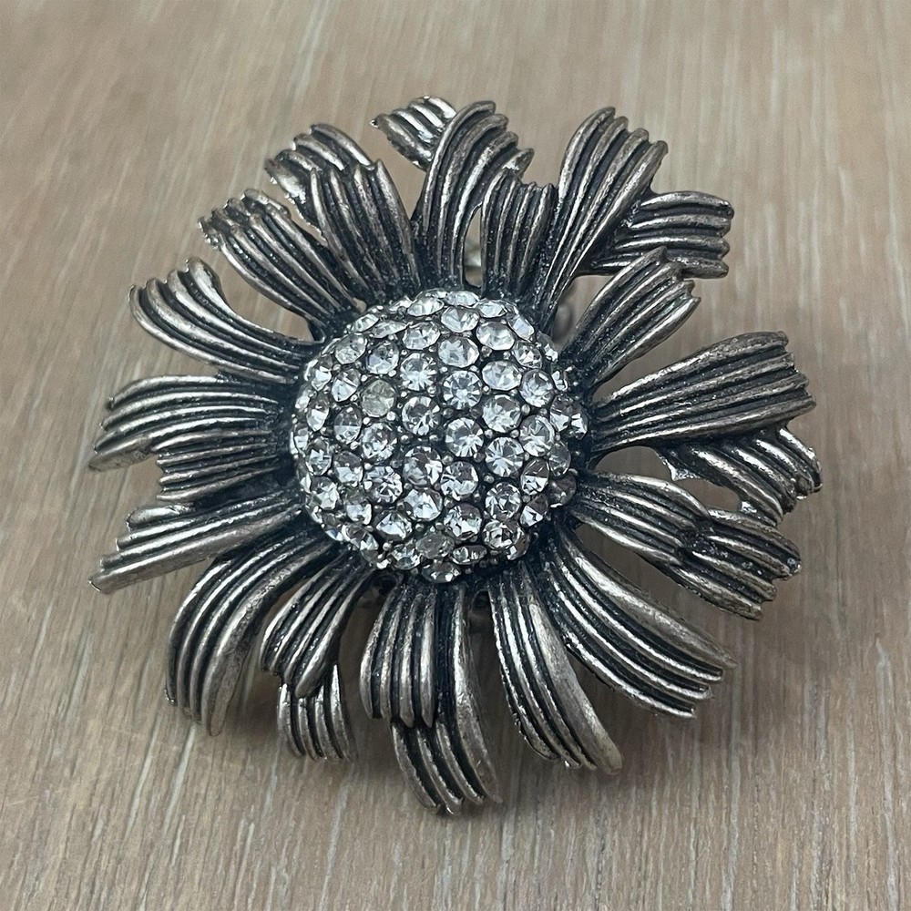 Vintage Sarah Coventry Style Silver Tone Adjustable Chunk Flower Cocktail Ring