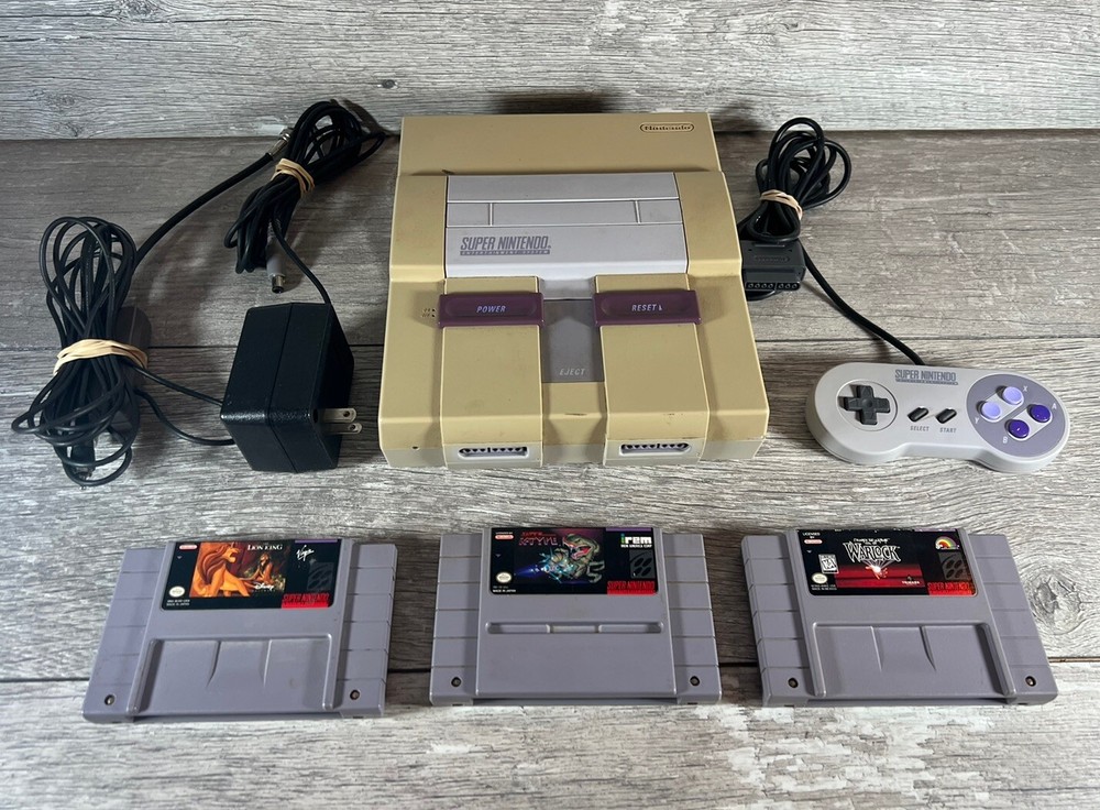 Super Nintendo SNES Console Bundle Tested W/ Controller Lion King Warlock (READ)