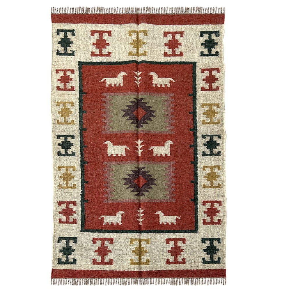 Handwoven 4x6 Kilim Rug Wool Jute for Bedroom Living Room Floor Decor