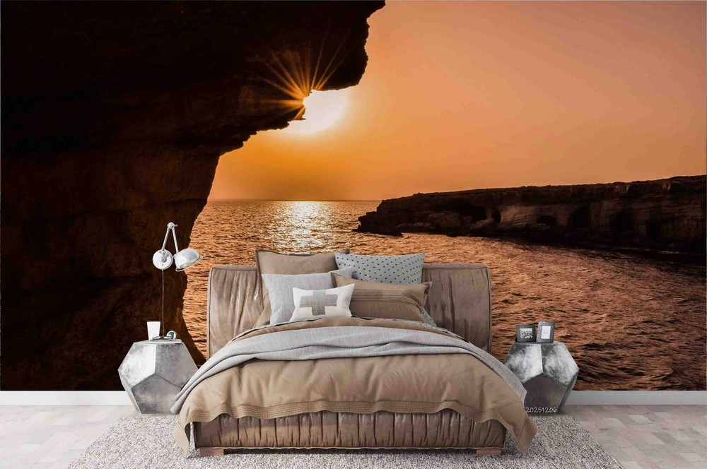 3D Rocks Sea Sunset Landscape Wall Murals Wallpaper Murals Wall Sticker