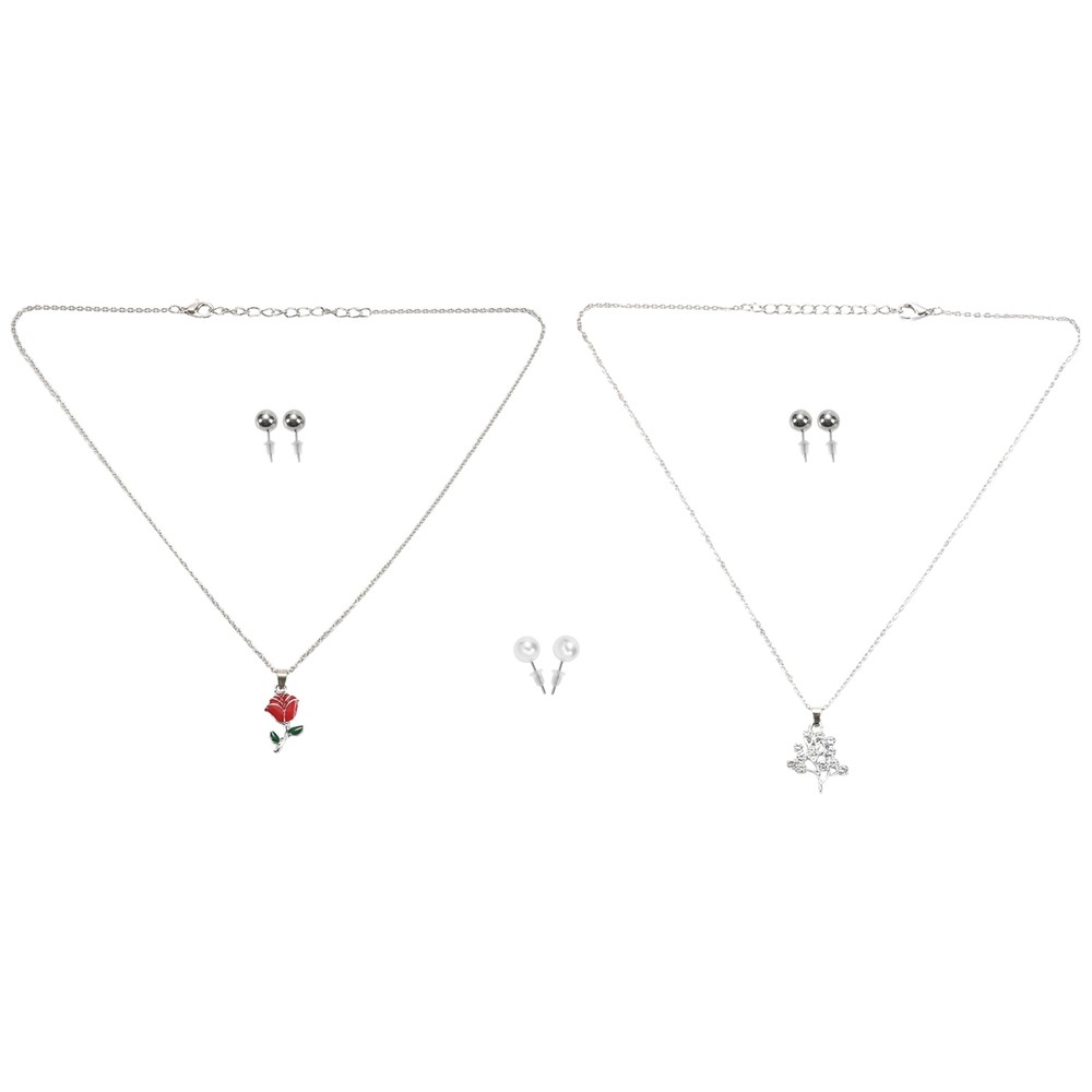 Silver Color Rose Flower Pendant Necklace Imitation pearls5583