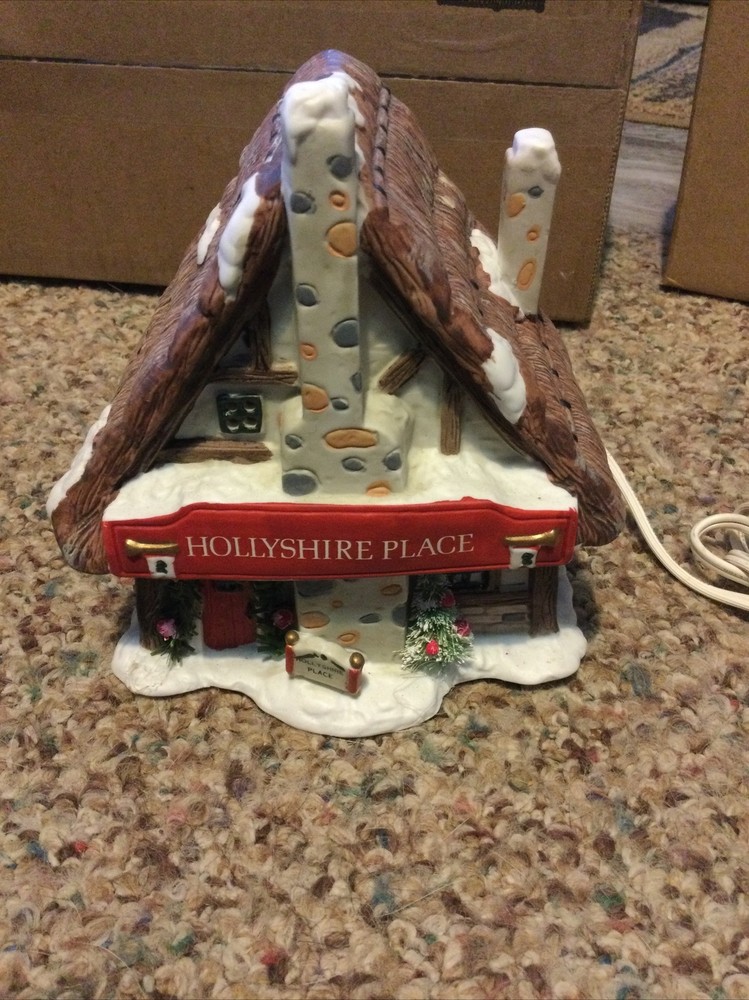 1991 Hollyshire Place Porcelain Christmas Village Seasonal Collectible Building-image