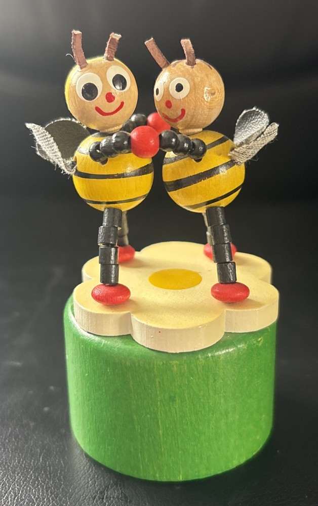 Vintage Wooden Dancing Bees Push Puppet. Made In Czech Republic