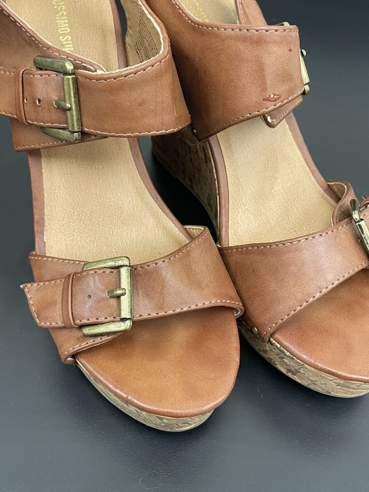 MOSSIMO SUPPLY Co Brown Ankle Strap Wedge Sandals Cork Sole Size 6.5