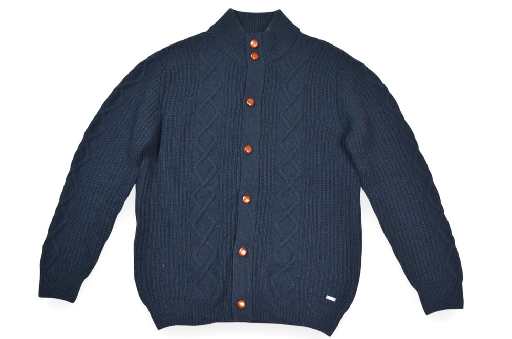 Barbour Kirkstone Button Through Men’s Cardigan Sweater Navy Wool Size L