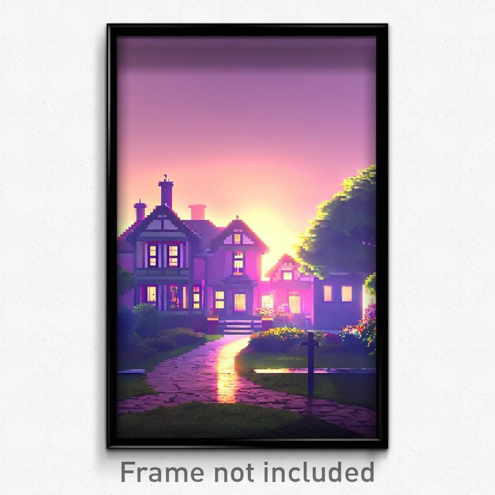 Pixel Art Poster - Modest Manse (8 Bit Psychedelic Trippy Video Game Print)