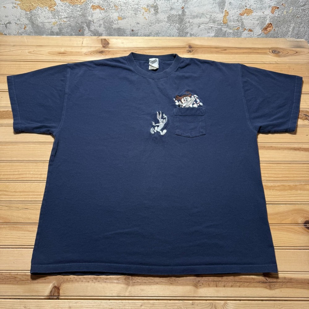Vintage 90s Warner Bros Bugs Bunny Taz Bowling Embroidered Pocket T-Shirt XXL