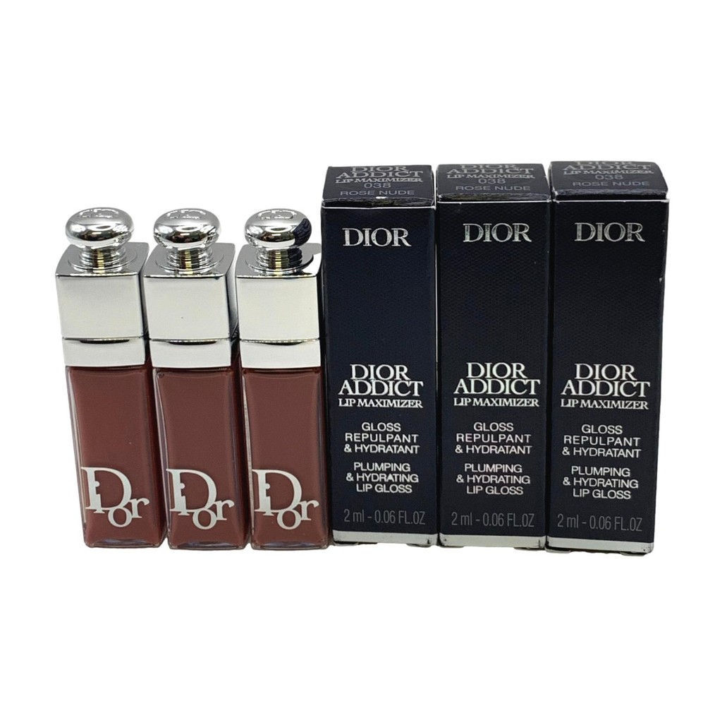 Dior 3 Pack Addict Lip Maximizer Plumper 038 Rose Nude 2ml/.06 oz each Travel