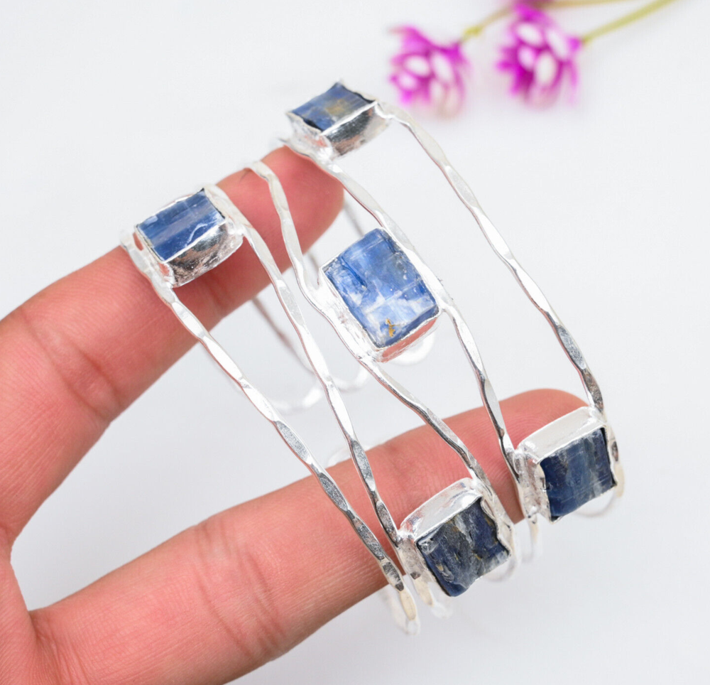 Elegant Kyanite Gemstone Cuff Bangle in 925 Sterling Silver Handmade Jewelry Gift