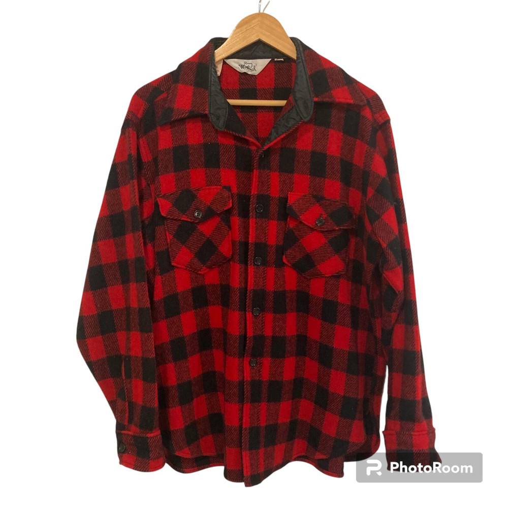 Vintage Woolrich Wool Blend Red Buffalo Plaid Shacket Mens Size L 93 USA Made