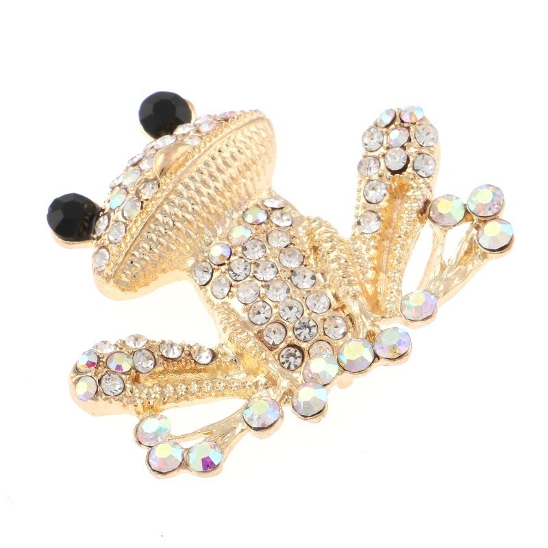 Gold Tone  Metal Rhinestone Crystal Frog  Brooch P1339-GAB