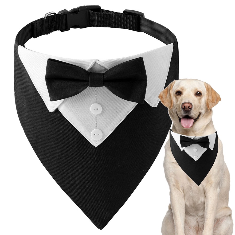 Dog Bandana Bow Tie Collar Tuxedo Wedding Clothes Costume Outfit Pet Adjustable