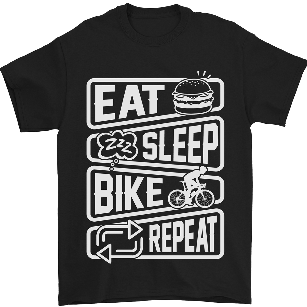 Funny Cycling Eat Sleep Bike Repeat Bicycle Design Men’s 100% Cotton T-Shirt